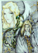 Alucard, wow...another one^^. Well, I had quite a bit of fun with this. It took a large amount of time to complete because I had to try to capture the gothic look while not cluttering up the paper. The ribbon was challenging, yet fun...but unfortunately this got scanned in horribly...It looks all unbalanced and stuff...I suppose I'll scan it in again some other time...Anyhow, it's one of my favorites^^. It's also the first time I've used this technique in which pen was not used to outline the figures...Rather different, and hard to adjust to (this was challenging too...), but I think it looks pretty good when it comes to drawing Gothic shtuff...